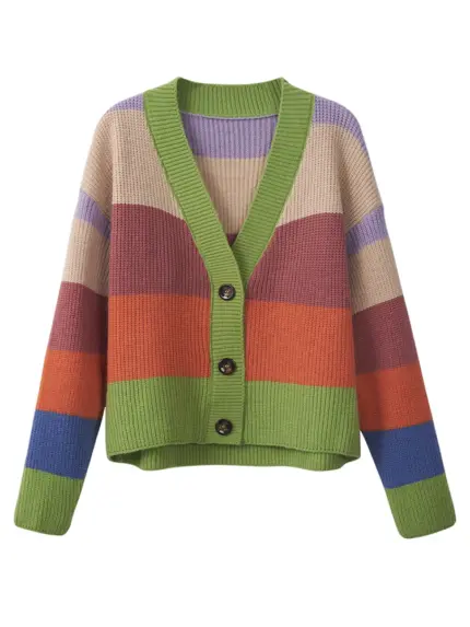 Rainbow V-neck Cardigan For Women